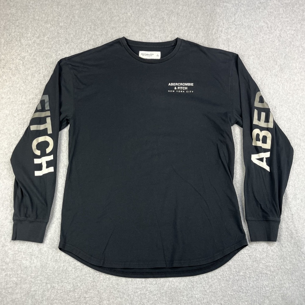 Abercrombie & Fitch Mens Large Long Sleeve Logo Shirt Black Soft A&F NYC